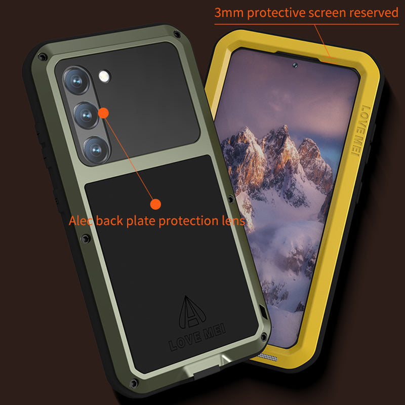 LOVE MEI For Samsung Galaxy S23 Shockproof Anti-drop Phone Case Silicone Metal Cover with Tempered Glass Film LOVE MEI For Samsung Galaxy S23 Shockproof Anti-drop Phone Case Silicone Metal Cover with Tempered Glass Film